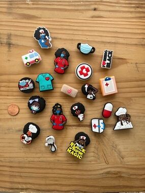 BlackGirl Nurse Croc Charms Bundle - Multicolor Medical Icons